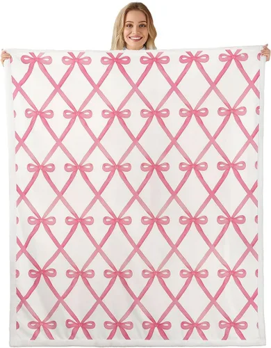 Miniatura 24 de Erosebridal Black Pink Bow Fleece Throw Blanket 40"x50" - Ultra-Soft for Couch Sofa Bed,Kawaii Cool Bowknot Sherpa Blanket,Princess Style Fuzzy