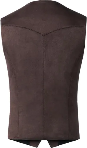 Miniatura 4 de Chaleco de piel de ante para hombre, estilo vintage, estilo vaquero, sin mangas, ajustado, para boda
