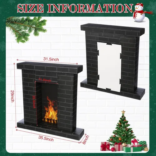 Miniatura 4 de AmazingSpark Chimenea de cartón navideño 3D falso 35.5 x 31.5 x 8 pulgadas, chimenea corrugada con accesorios de fotos de fuego, soporte de cartón