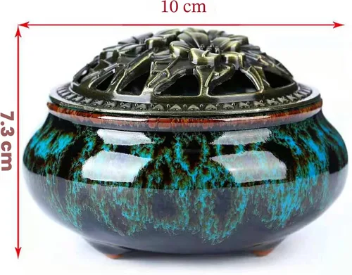Miniatura 6 de Censer - Quemador de incienso azul cielo con soporte para varillas de incienso de calabaza - Incensario de porcelana para carbón para uso con resina