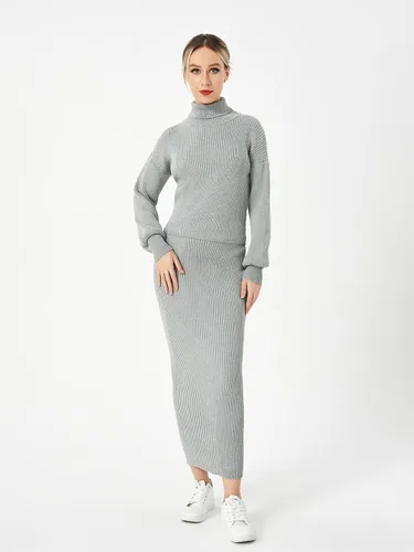 Miniatura 2 de Scacto Conjunto de dos piezas para mujer, suéter de cuello alto, sin botones, falda larga