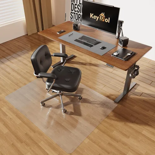 Miniatura 24 de Tapete de oficina de 30 x 48 pulgadas para suelo de madera dura con diseño de plumas 3D, impermeable y antideslizante, tapetes de oficina para Negro