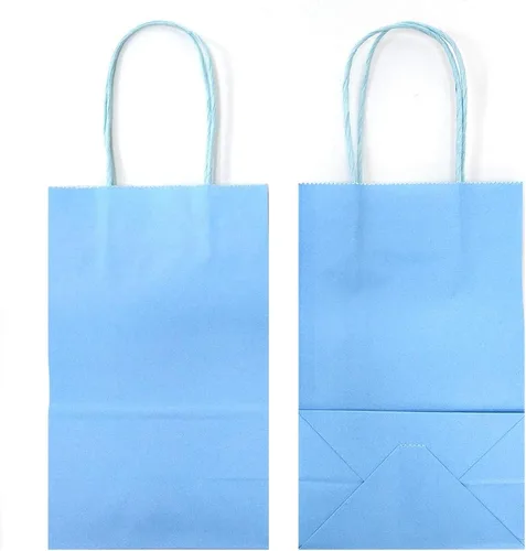 Miniatura 5 de AZOWA Bolsas de regalo de color azul claro, mini bolsas de papel kraft con asas para recuerdos de fiesta (4 x 2.4 x 6 pulgadas, azul, 12 unidades)