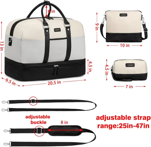 Miniatura 196 de IBFUN Bolsas de fin de semana para mujer, bolsa grande de lona para viaje, bolsa de viaje con compartimento para zapatos, 21 pulgadas, juego de 3