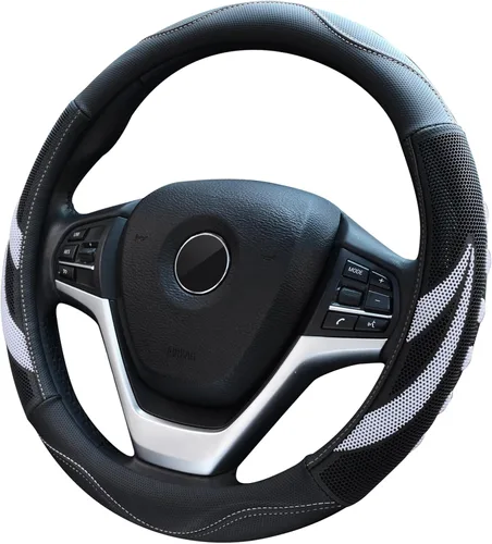Miniatura 5 de Alusbell - Funda para volante de cuero de microfibra transpirable, protector de volante de coche, universal de 15 pulgadas para mujeres y hombres
