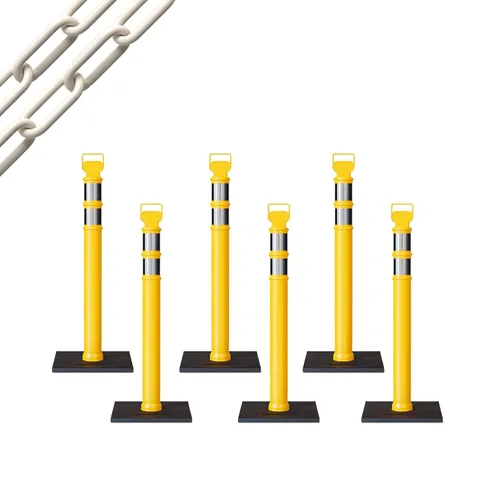 Miniatura 76 de Trafford Industrial - Paquete de 6 postes de delineador de 45 pulgadas, collares reflectantes de 3 pulgadas, base de goma de 10 libras