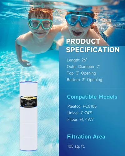 Miniatura 3 de AQUALTRA Filtro de piscina compatible con CCP420, PCC105-PAK4, C-7471, FC-1977, 178584, 160301, FC-6470, R173576, 105 pies cuadrados, 26 x 7