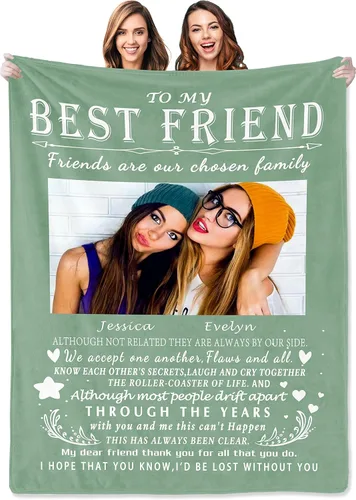 Miniatura 13 de Regalos personalizados de cumpleaños para mejor amiga para mujeres, manta personalizada con imagen, manta de fotos de mejor amiga con texto, regalos