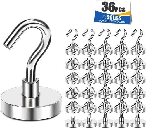 Miniatura 22 de MIKEDE Ganchos Magnéticos, 30 Libras+ Imanes de Tierra Negros de Servicio Pesado con Gancho para Refrigerador, Ganchos Magnéticos de Crucero