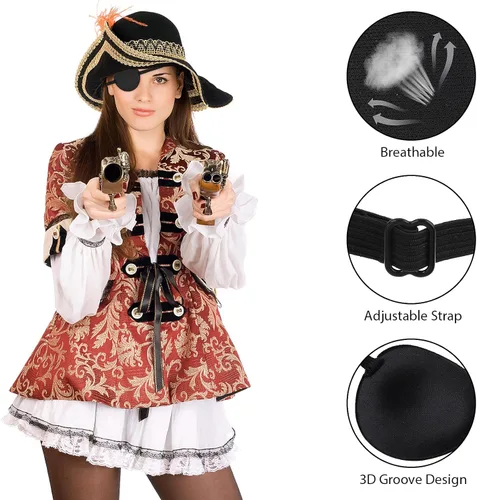 Miniatura 6 de Sibba Parches ajustables para adultos, niños y niños, 2 unidades, parche médico ajustable, parche de ojo pirata ajustable para ojos izquierdo