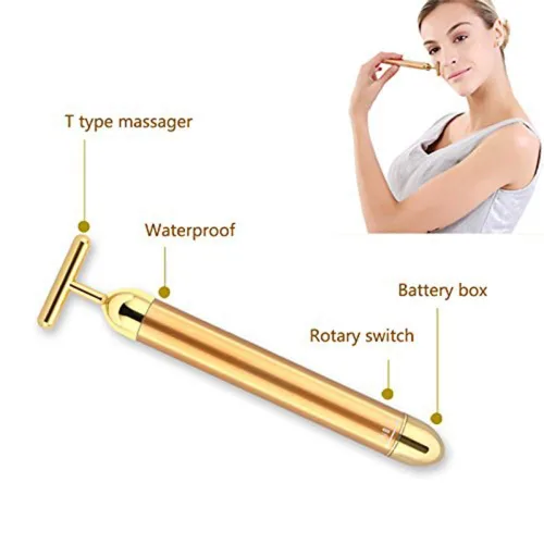 Miniatura 3 de Barra de masaje facial con dorado de 24 quilates, masajeador eléctrico a pulso en forma de T, para piel sensible, acción reafirmante