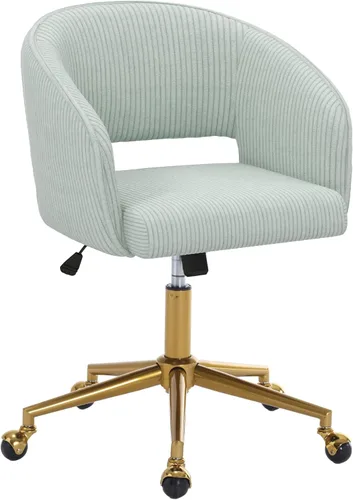 Miniatura 14 de Silla de escritorio giratoria para oficina en casa, moderna silla de escritorio de terciopelo, sillón de altura ajustable con base dorada, silla