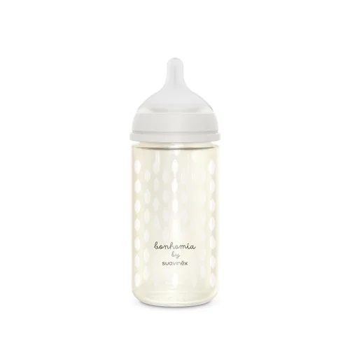 Miniatura 2 de Suavinex Bonhomia - Biberón de vidrio con tetina de silicona SX PRO, biberones anticólicos, biberones para bebés amamantados, flujo medio, 3 meses