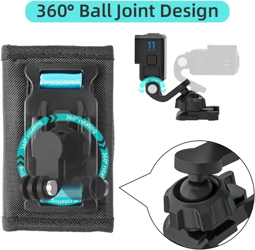 Miniatura 2 de Mochila para mochila con gancho universal en J de bola compatible con GoPro Hero 13/12/11/10/9/8/7/(2018)/6/5 Negro, DJI Osmo Action 5 pro/4/3