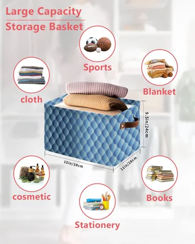 Miniatura 2 de Gradient Blue Large Storage Baskets Bins Modern Geometric Minimalist Fish Scale Lattice Collapsible Storage Box Laundry Organizer for Closet Shelf