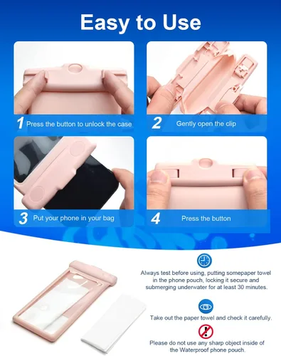 Miniatura 5 de wellhouse Funda impermeable para teléfono, funda impermeable para iPhone 17, 16, 15, 14, 13 Pro Max XS Samsung, IPX8 3D bolsa seca para teléfono