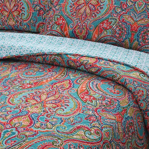 Miniatura 8 de Newrara Jacquard estilo algodón 3 piezas patchwork colcha Boho edredón juegos Queen (rojo)