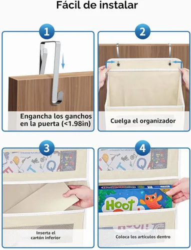 Miniatura 7 de JARLINK Organizador de almacenamiento sobre la puerta, organizador de puerta colgante de 5 estantes con 5 bolsillos de gran capacidad, anti
