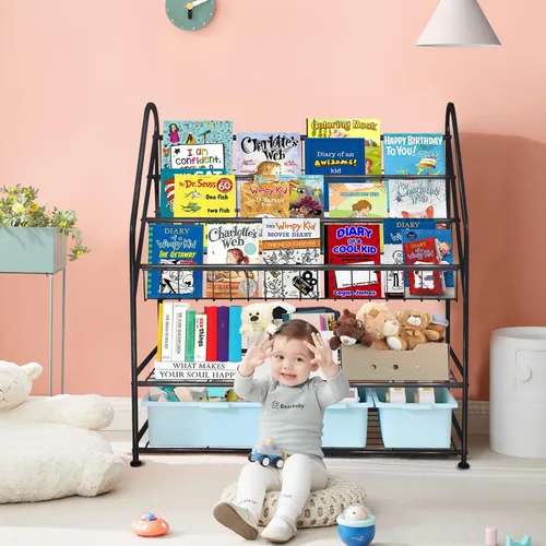 Miniatura 5 de aboxoo Estantería de metal para niños, grande, independiente, para habitación de los niños, organizador de juguetes de 32 pulgadas, estantería Negro