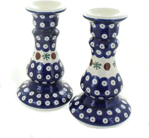 Miniatura 3 de Par de candelabros de cerámica polaca de rosa azul