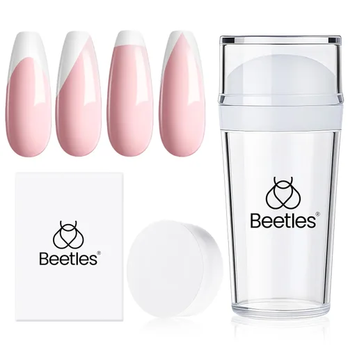 Miniatura 10 de Beetles - Juego de esmalte de uñas de gel con líneas de arte, esmalte de uñas de gel en blanco, oro y rojo con purpurina, punta francesa neón, uñas