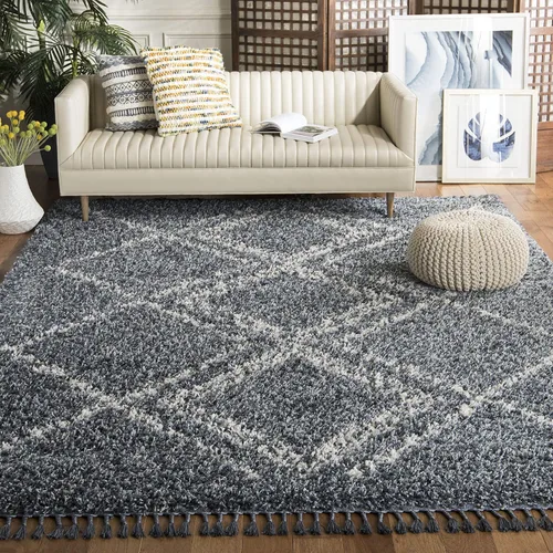 Miniatura 18 de SAFAVIEH Pro Luxe Shag Collection - Alfombra de pasillo, 2 pies 6 pulgadas x 6 pies, color crema y azul, diseño de borlas bohemias, no desprende
