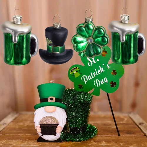 Miniatura 4 de 9 adornos de cristal para el día de San Patricio, Irlanda verde con sombrero de trébol de San Patricio, adornos colgantes de cerveza, adornos