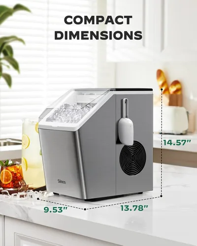 Miniatura 7 de Silonn Máquina de hielo para encimera de 44 libras/día, máquina de hielo con autolimpieza, máquina de hielo de acero inoxidable con 2 opciones