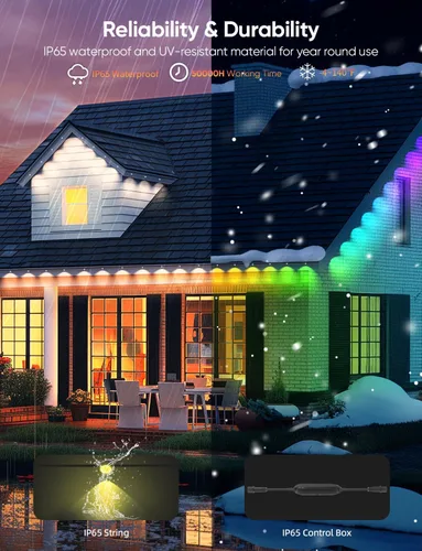 Miniatura 5 de APPECK Luces de exterior permanentes de 100 pies con 72 LEDs, modos de escena DIY, luces de cadena RGBW inteligentes impermeables, control por Negro