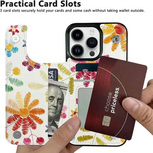Miniatura 3 de Funda de piel con tapa para tarjetas compatible con iPhone 13 Pro de 6.1 pulgadas, para mujeres y niñas, con tarjetero y función atril, doble cierre