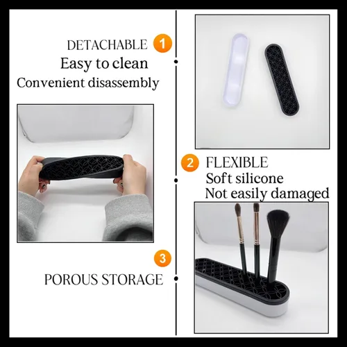 Miniatura 3 de TANG SONG 1 PC Organizador de brochas de maquillaje de silicona, caja de almacenamiento de cosméticos para escritorio (Negro)