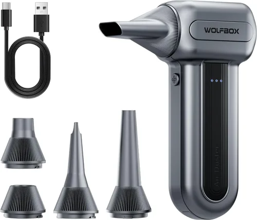 Miniatura 9 de WOLFBOX Plumero de aire comprimido MF60 y MF70, 110000 rpm, soplador de aire inalámbrico recargable ajustable de 3 velocidades con carga rápida