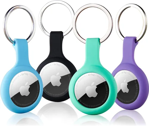 Airtags - Paquete de 4 llaveros de silicona con funda GPS para Air Tags-4, accesorios para Apple para buscador de artículos Apple, cubierta Itag