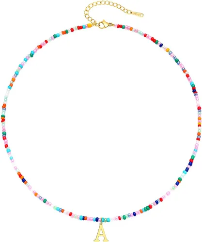 Collares con iniciales de cuentas coloridas para niñas, adolescentes, regalos hechos a mano, personalizados, de acero inoxidable chapado en oro de