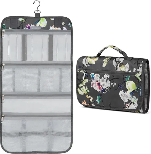 Miniatura 9 de PAVILIA - Neceser colgante para mujer y hombre, kit de viaje plegable organizador de artículos de tocador, bolsa de cosméticos enrollable, estuche