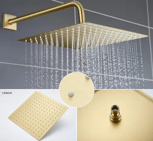 Miniatura 4 de SOOOHOT Juego de accesorios de ducha de oro cepillado, juego de grifo de bañera y ducha con cabezal de ducha dorado de 12 pulgadas y boquilla