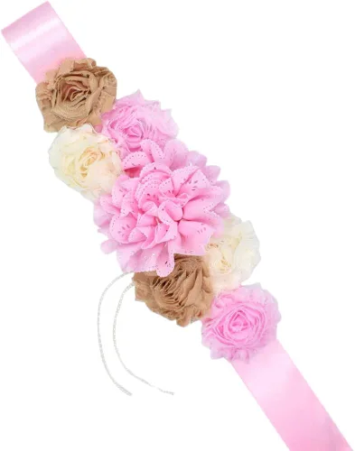 Miniatura 6 de Vestido de maternidad de manga larga con hombros descubiertos para fotografía baby shower con cinturón de banda de flores para sesión de fotos