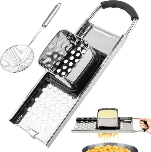 Miniatura 2 de Spaetzle Maker de acero inoxidable con mango de agarre cómodo y espumadera, juego de herramientas para hacer albóndigas de huevo alemán casero