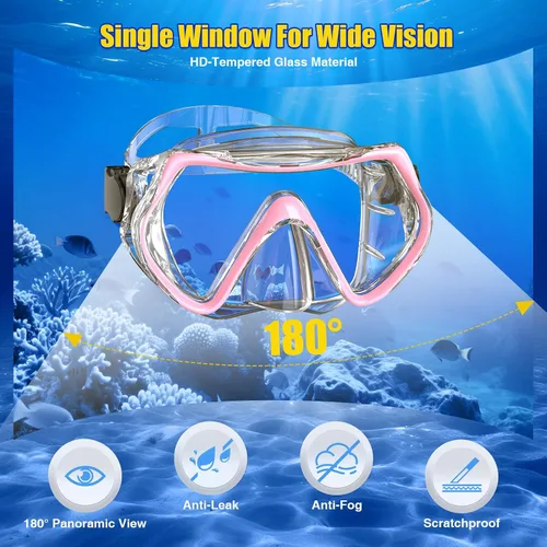 Miniatura 3 de Dry Snorkel Set,Panoramic Wide View Anti-Fog Scuba Diving Mask,Professional Snorkeling Gear for Adults Rosa