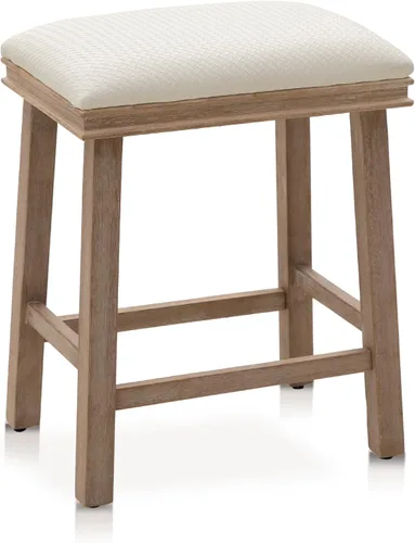 Miniatura 15 de Taburete de bar gris de madera maciza para encimera de cocina, taburete de bar con asiento de cuero sintético, taburete tapizado para isla de 34 a