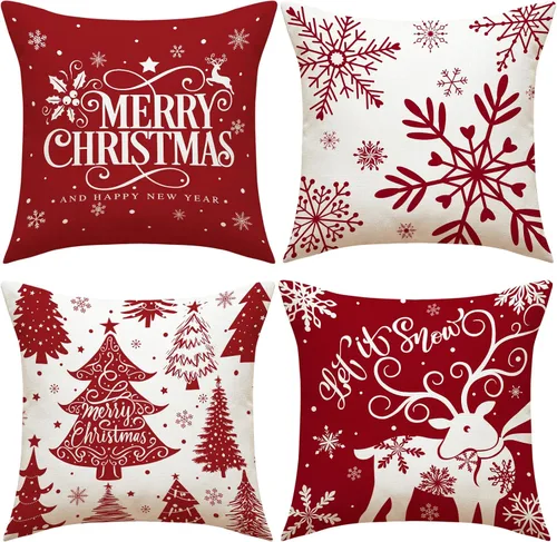 Miniatura 27 de Funda de Almohada Decorativa de Animales Navideños - 18 x 18 Pulgadas Funda de Almohada de Mascota Muñeco de Nieve Jarrón Ciervo Perro Conejo Pájaro