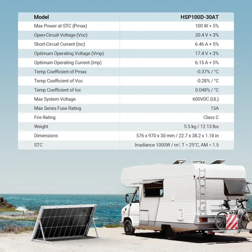 Miniatura 8 de HQST Panel solar bifacial de 100 W, 12 V, alta eficiencia de hasta un 25 % con tecnología de células PERC, impermeable IP68 para un mejor