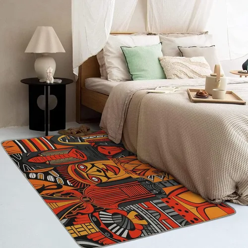 Miniatura 3 de Alfombra africana de 5 x 7 pies, alfombra de área étnica, alfombras de máscara afro para sala de estar, dormitorio, alfombra tribal, decoración