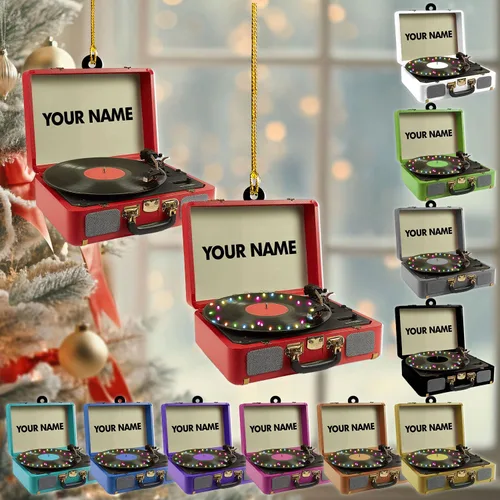 Miniatura 10 de Adorno de Navidad personalizado, máquina de discos de vinilo, adorno plano 2D, adorno para tocadiscos, instrumento musical, decoración de árbol