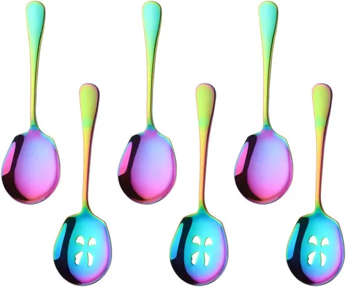 Miniatura 12 de Meisha - Juego de cucharas de servir, 3 cucharas de servir y 3 cucharas ranuradas, utensilios de servir de acero inoxidable azul para bufé