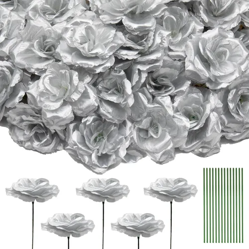 Miniatura 22 de 50 unidades de cabeza de rosa, flores artificiales a granel para manualidades, cabeza de flor de seda de rosa falsa de 3 pulgadas, flores sintéticas