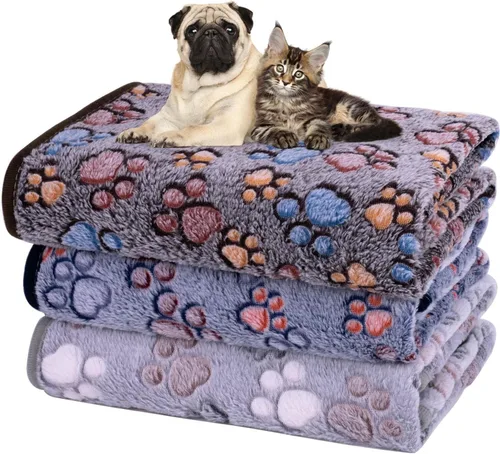 Miniatura 13 de Dono 1 paquete de 3 mantas para perros, manta de forro polar suave y esponjosa para mascotas, tapete cálido para dormir, diseño de huellas