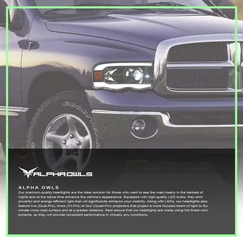 Miniatura 7 de Alpha Owls 8711156 Faros Delanteros de Proyector LED Completo con Barra de Luz LED Blanca - Negro Ámbar Compatible con 2002-2005 Dodge Ram