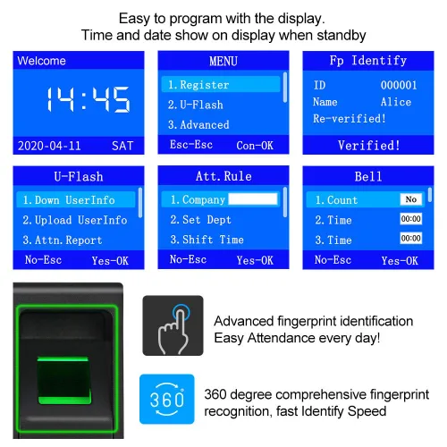 Miniatura 4 de LIBO Máquina de asistencia de tiempo biométrico inteligente de huellas dactilares Grabadora de reloj de tiempo Dispositivo de registro de empleados