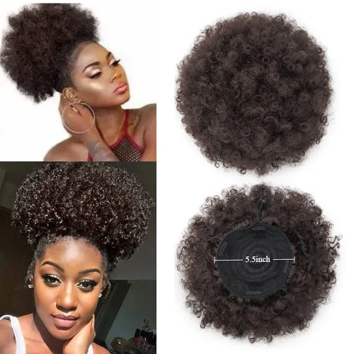 Miniatura 22 de Yinmei Baibian Extensiones de Cabello Sintéticas de Moño con Cordón Afro Rizado Crespo Degradado Marrón Tamaño Grande Peinado Recogido para Mujeres